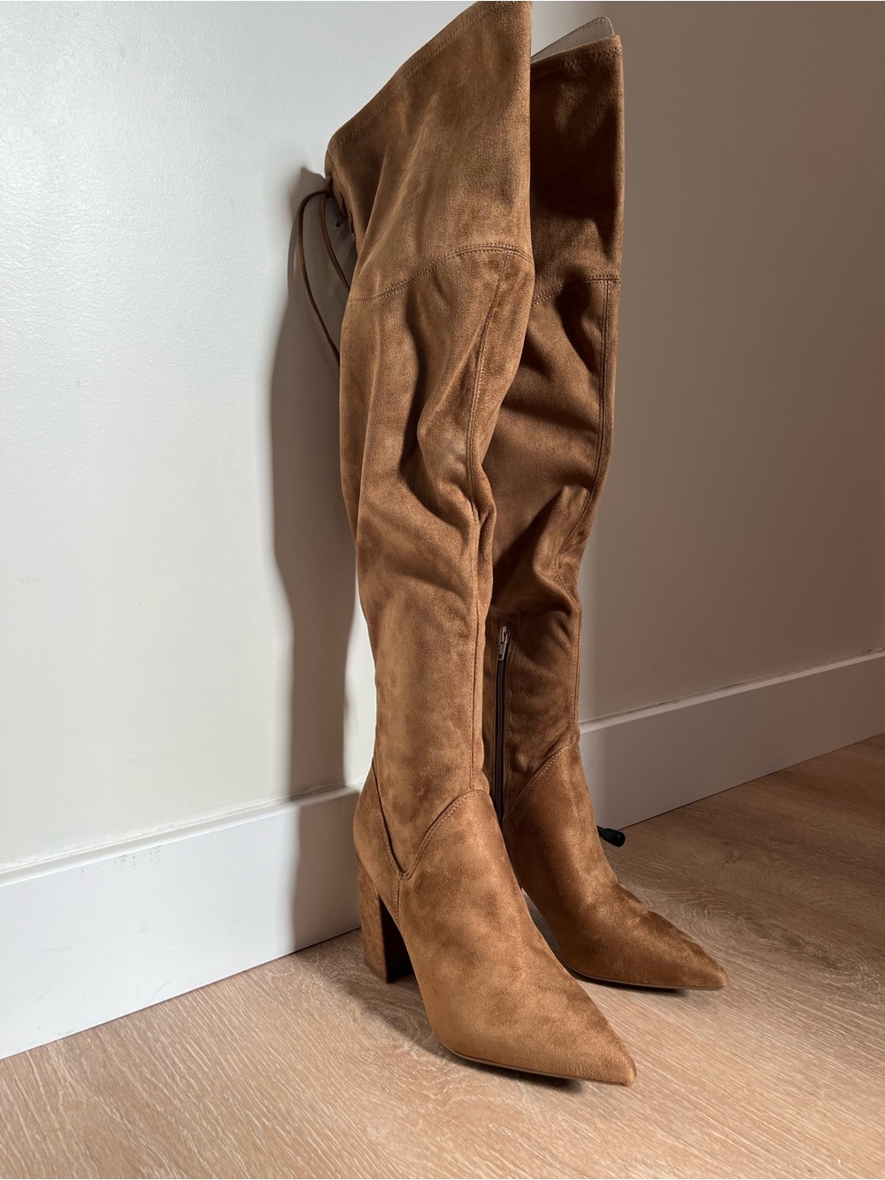 Nine West Ceeya Dark Natural Tan Suede Over-the-Knee Heel Boots NIB Size 8.5